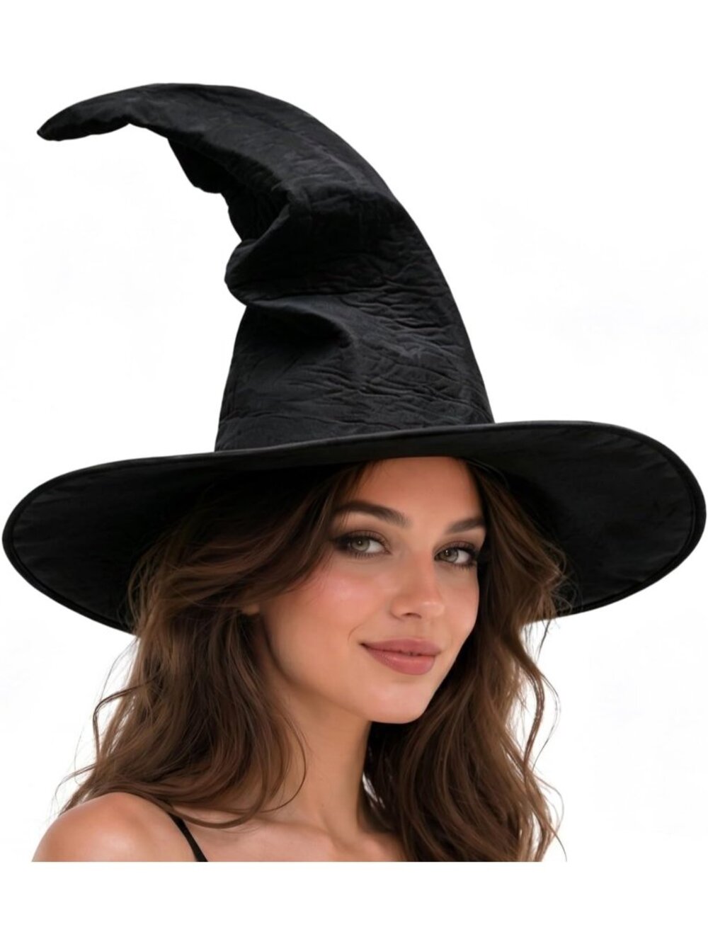 🎃Women's Black 1 Tattered Lace Edges Spooky Costume Styling Halloween Witch Hat